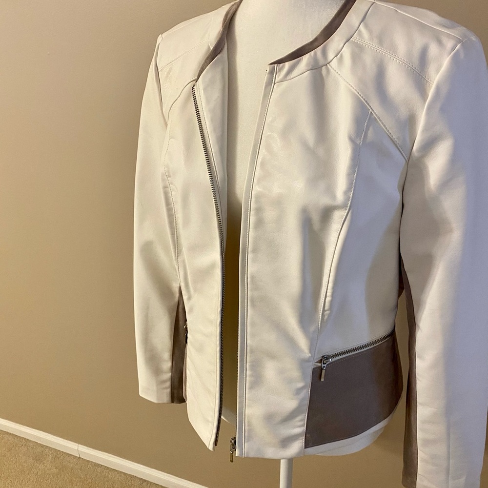 Ladies “faux” leather jacket with suede trim